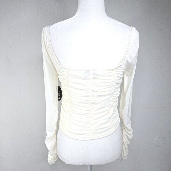 NWT Jolie & Joy Off White Mesh Ruching Long Sleeve Corset Square Neck  Y2K - Picture 7 of 10